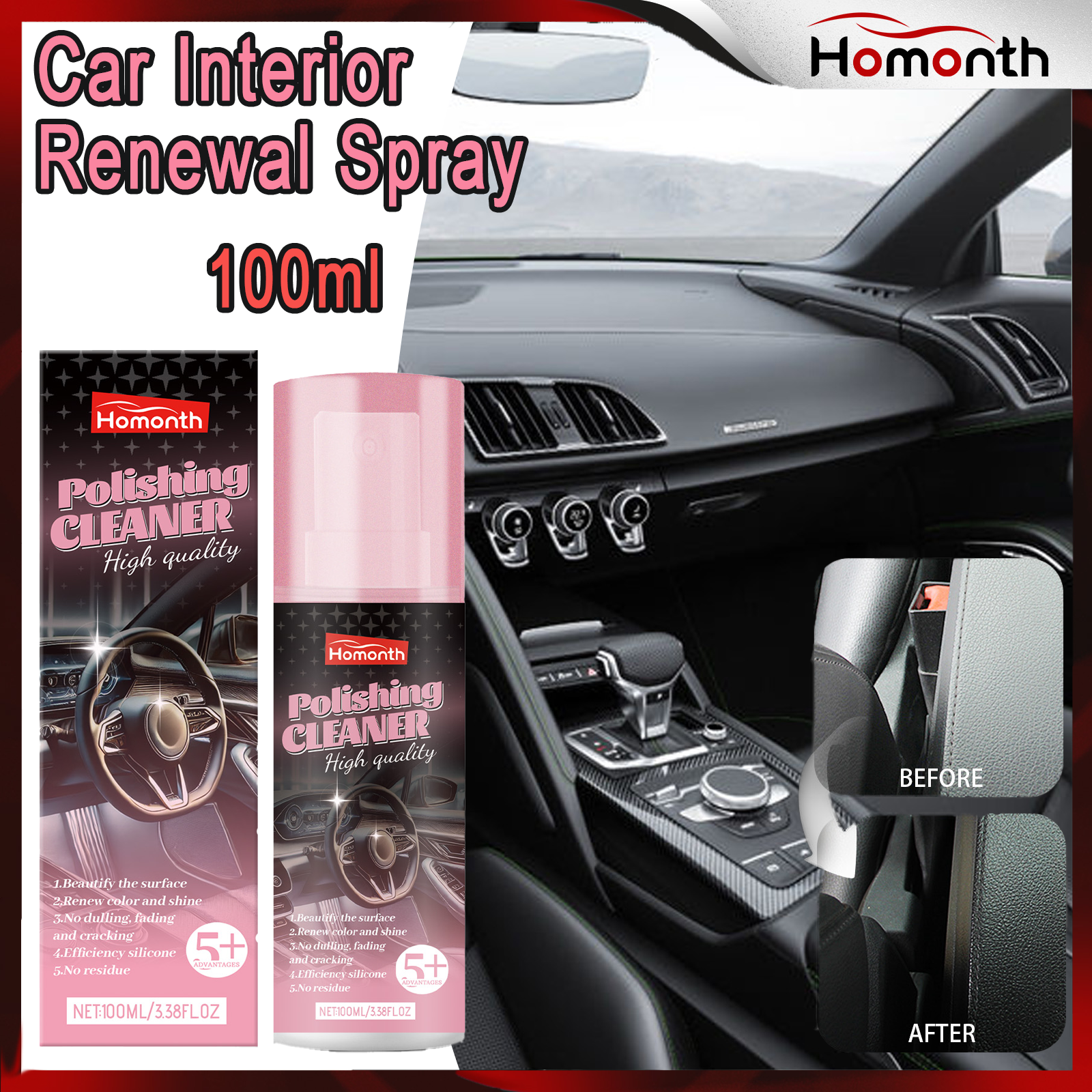 Screen Cleaner Spray - 100ml Auto Interior Polish Car Shine