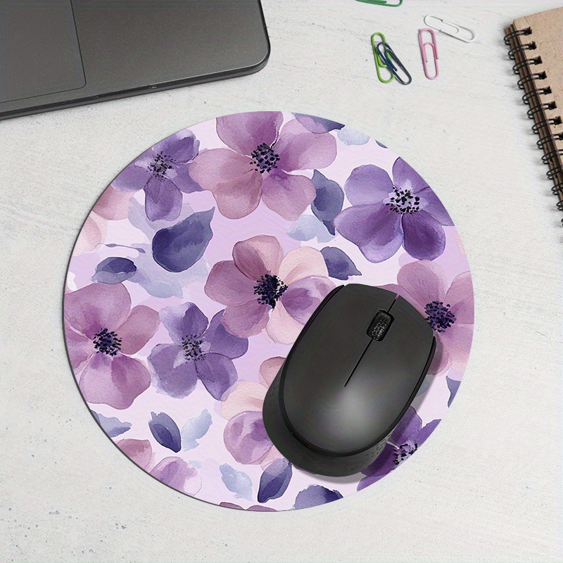 1pc Purple Floral Round Mouse  - Tech Table Accessories 리뷰 및 가격