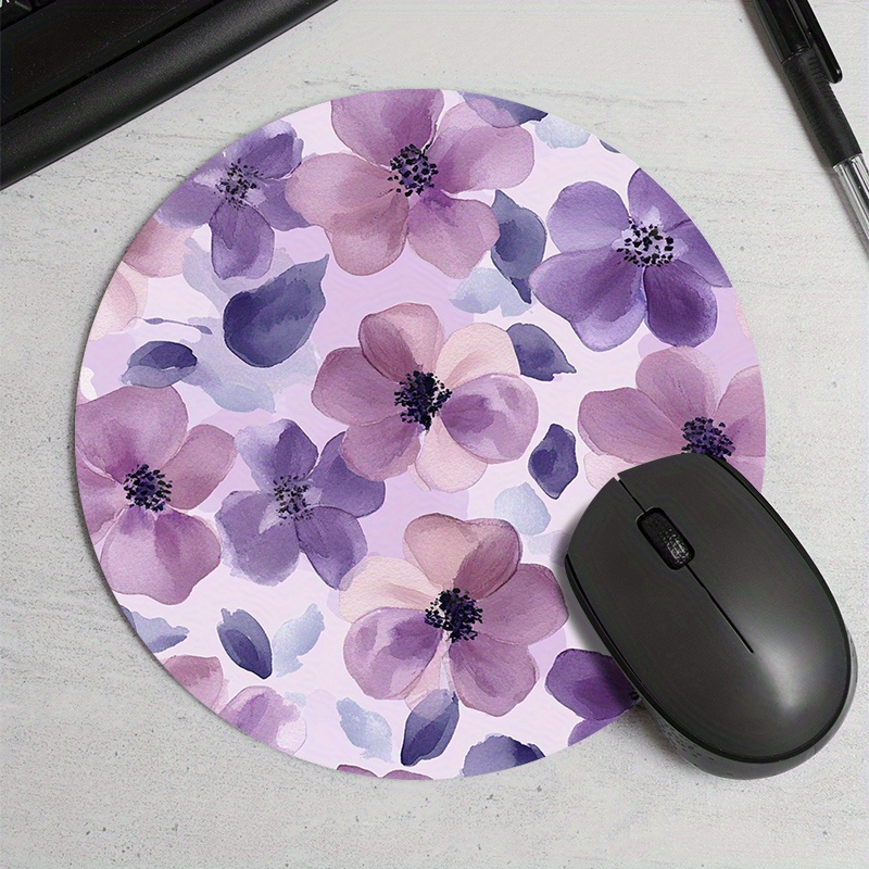 1pc Purple Floral Round Mouse  - Tech Table Accessories 리뷰 및 가격